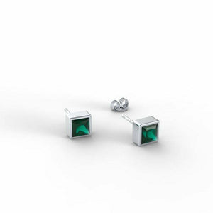 1.2ct Stud Earrings Princess Cut Green Emerald Solitaire 14k White Gold Finish