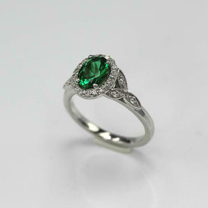 2.2ct Oval Cut Green Emerald Engagement Ring Halo Floral 14k White Gold Finish