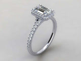 2ct Emerald Cut Diamond Round Accent Halo Engagement Ring 14k White Gold Finish