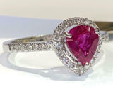 2.5ct Engagement Ring Pear Cut Pink Ruby Round Accent Halo 14k White Gold Finish