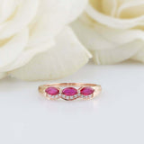 1.5ct Marquise Pink Ruby Wedding Band Trilogy Halo Stackable 14k YellowGold Over