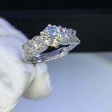 2.6ct Round Cut Diamond Solitaire Leaf Cluster Shank Ring 14k White Gold Finish