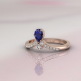 1ct Pear Cut Blue Sapphire Engagement Ring 14k Rose Gold Finish Vintage Style