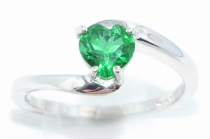 1ct Engagement Ring Heart Cut Green Emerald Solitaire 14k White Gold Finish