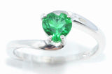 1ct Engagement Ring Heart Cut Green Emerald Solitaire 14k White Gold Finish