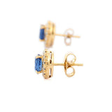 2ct Stud Earrings Oval Cut Blue Sapphire Halo Design 14k Yellow Gold Finish