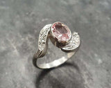 1.6ct Engagement Ring Oval Cut Peach Morganite Leaf Solitaire 14k WhiteGold Over