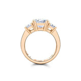 Solitaire Trilogy Engagement Ring 2.5ct Emerald Cut Diamond 14k Rose Gold Finish