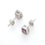 1.4ct Stud Earrings Pink Sapphire Cut Bezel Set Solitaire 14k White Gold Finish