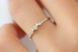 Cluster Minimalist Engagement Ring 0.75ct Round Cut Diamond 14k Rose Gold Finish