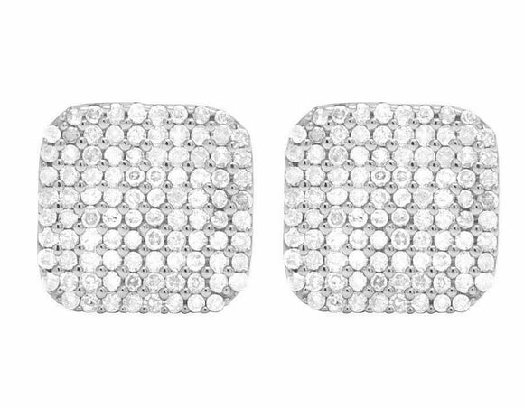 1.2ct Round Cut VVS1D Diamond Square Cluster Stud Earrings 14k White Gold Finish