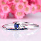 1.5ct Oval Blue Sapphire Engagement Ring Trilogy Bridal Set 14k White Gold Over