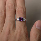 1.5ct Princess Cut Purple Amethyst Engagement Ring 14k White Gold Finish Trilogy