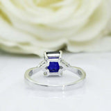 2ct Emerald Cut Blue Sapphire Engagement Ring Diamond Petite 14k White Gold Over