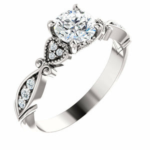 0.5ct Round Cut Diamond Vintage Solitaire Engagement Ring 14k White Gold Finish