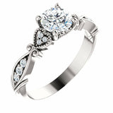 0.5ct Round Cut Diamond Vintage Solitaire Engagement Ring 14k White Gold Finish