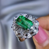 3ct Green Emerald Cocktail Art Deco Engagement Ring 14k White Gold Over Cluster