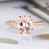 2ct Oval Cut Peach Morganite Engagement Ring Diamond Accents 14k Rose Gold Over