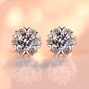 2ct Round Cut VVS1D Diamond Snowflake Design Stud Earrings 14k White Gold Finish