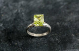 1.5ct Engagement Ring Radiant Cut Green Peridot Solitaire 14k White Gold Finish