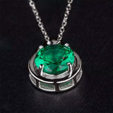 2ct Green Emerald Pendant Chain Round Cut Solitaire Stylish 14k White Gold Over