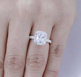 3.5Ct Radiant Cut Diamond Halo Engagement Ring 14K White Gold Over Round Accents