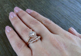 1.6ct Round Cut Diamond Engagement Ring 14k Rose Gold Over Halo Wedding Band Set