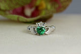 1ct Heart Cut Green Emerald Engagement Ring Claddagh Design 14k White Gold Over