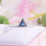 0.5ct Trillion Cut Blue Sapphire Engagement Ring Solitaire 14k White Gold Finish