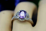 2.2ct Oval Cut Purple Amethyst Diamond Floral Halo Ring 14k White Gold Finish