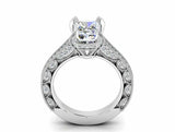 Milgrain Vintage Inspired Ring 2.3ct Emerald Cut Diamond 14k White Gold Finish