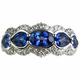 3ct Oval Cut Blue Sapphire Diamond Halo Full Eternity Band 14k White Gold Finish