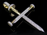 1.2ct Round Cut VVS1D Diamond Nail Cross Design Pendant 14k Yellow Gold Finish