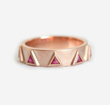 0.5ct Trillion Cut Pink Ruby Wedding Band Ring 14k Rose Gold Over Triangle Crown