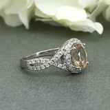 2ct Oval Cut Peach Morganite Halo Infinity Engagement Ring 14k White Gold Finish