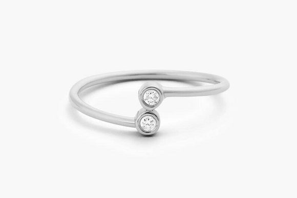 0.2ct Engagement Ring Round Cut Diamond Two Stone Minimalist 14k White Gold Over