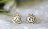 Halo Bridal Stud Earrings 1ct Round Brilliant Cut Diamond 14k White Gold Finish