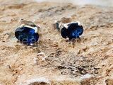 2ct Oval Cut Simulated Blue Sapphire Solitaire Stud Earring 14k WhiteGold Plated