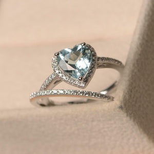 2ct Engagement Ring Heart Cut Aquamarine Halo Bridal Set 14k White Gold Finish