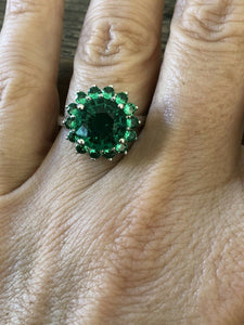 2ct Round Green Emerald Flora Halo Solitaire Engagement Ring 14k White Gold Over