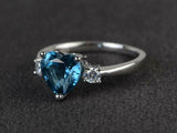 1.4ct Engagement Ring Heart Cut Blue Topaz Three Stone 14k White Gold Finish