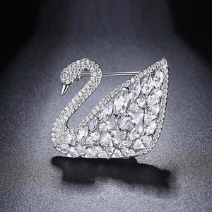 4Ct Marquise Round Cut VVS1 Diamond Swan Cocktail Pin Brooch 14K White Gold Over