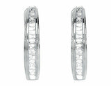 0.25ct Baguette Cut VVS1 Diamond Channel Set Hoop Earrings 14k White Gold Finish