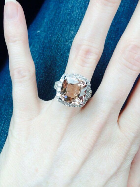 1.4ct Cushion Cut Peach Morganite Antique Engagement Ring 14k White Gold Finish