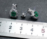 2ct Drop Earrings Princess Cut Green Emerald Halo 14k White Gold Finish