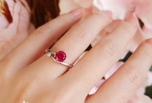 1ct Round Cut Pink Ruby Engagement Ring 14k White Gold Finish Unique Solitaire