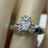 1ct Heart Cut Diamond Solitaire Engagement Claddagh Ring 14k White Gold Finish