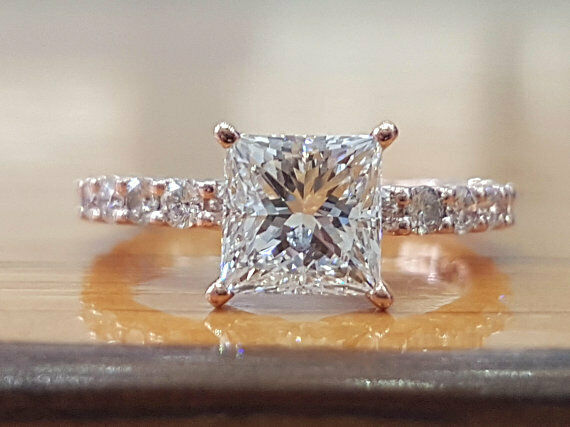 4Ct Princess Cut Diamond Accent Solitaire Engagement Ring 14K White Gold Finish