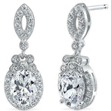 3Ct Oval Cut Diamond Dazzling Halo Drop Earrings for Women 14K White Gold Finish