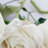 2.5ct Princess Diamond Engagement Ring Two Row Round Accent 14k Yellow Gold Over